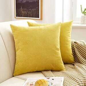 MERNETTE Chenille Decorative Pillow Covers | Set of 2 | 20"x20" | Grass Yellow